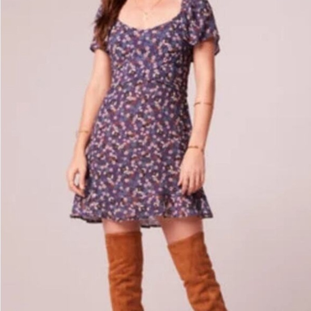 NWT Band Of The Free Floral Purple mini Ruffle Smocked XS Small Dress
